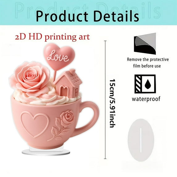 Cheapark Romantic Floral Tea Cup Ornament Gift For Lovers Valentines Day Anniversary Long Lasting Rose Arrangement In Cup Home Desk Decor 6-Inch