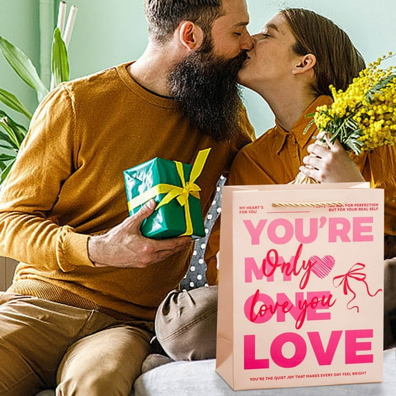 Cheapark Romantic Valentines Day Gift Bags For Couples Reusable Tote Bags Festive Heart Print Storage Pouches Perfect For Gift Exchange Parties