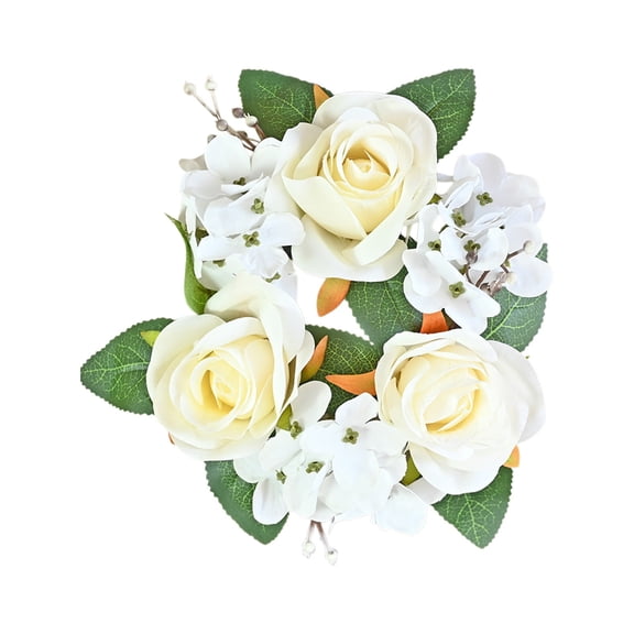 Cheapark Rose Embroidery Ball Floral Candle Ring Centerpiece with Simulated Roses Gift for Table Decor Valentines Day Bedroom Amb iance Wreath