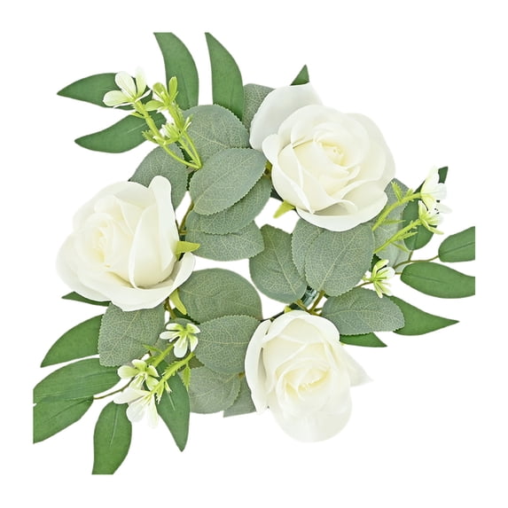 Cheapark Scented Rose Candle Wreath - Artificial Silk Flower & Leaf Ring Decor for Valentine's Day Wedding, Party Table Centerpieces & Romantic Dinner Candlestick Accents