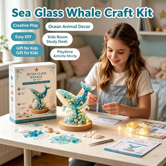 Cheapark Sea Glass Art Assembly Ornament Set For Holiday Decor, Textured Translucent Material Group For Tabletop Display, Decorative Nautical‑Style Kit For Household Seasonal Arrangement Gift