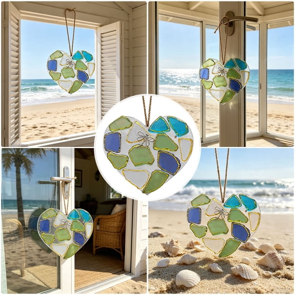 Cheapark Sea Glass Craft Moon Shaped Hanging Pendant For Indoor Window Home Ornament Gift