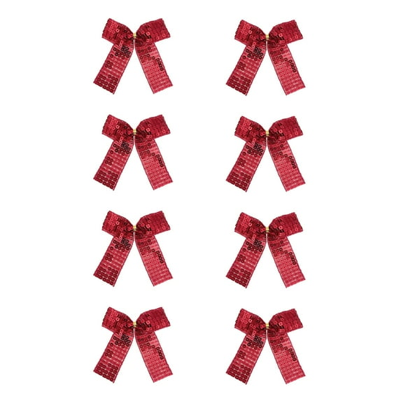 Cheapark Set of 8 Red Christmas Decorative Ribbon Bows - Durable Fabric Ornaments for Tree Wreath Gift Wrapping, Home Indoor Outdoor Holiday Party Decor