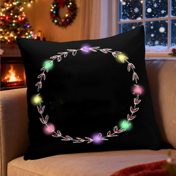 Cheapark Short Plush LED Illuminated Pillow Cover With Festive Wreath Detail Gift