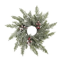 Cheapark Simulated Pine Needle & Red Berry Christmas Wreath - Snow-Dusted Design for Candlestick Lampstands, Front Door & Home Holiday Festive Decor