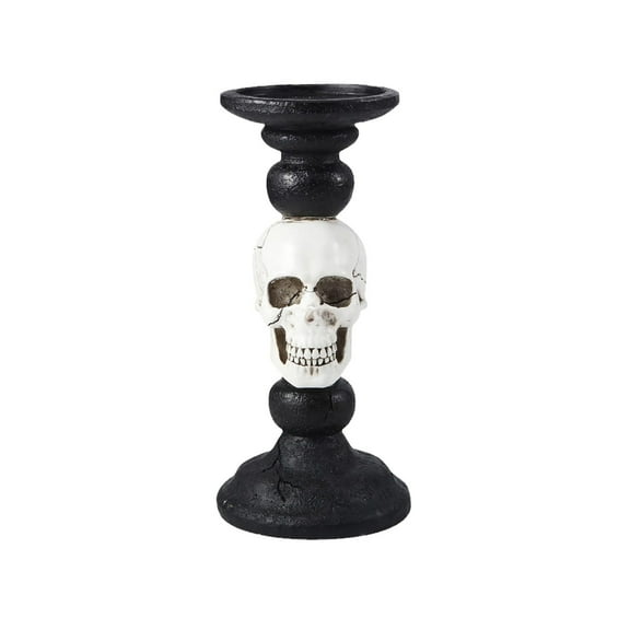 Cheapark Skull Ornament Pillar Candle Holder Halloween Decoration Indoor Resin Wax Candelabra For Tabletop Gothic Centerpiece