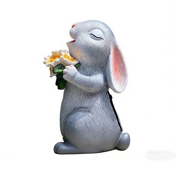 Cheapark Solar Powered Bunny Garden Statue Resin Figurine With LED Light Flower Accent Decor For Patio Yard Outdoor Home Decoration