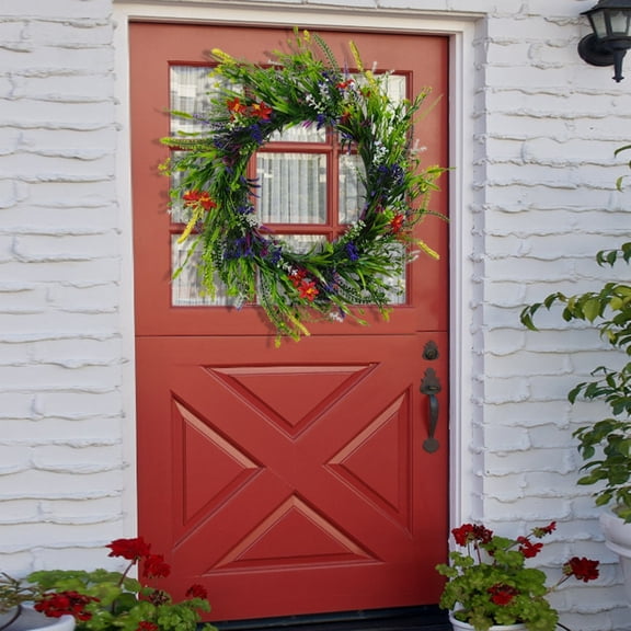 Cheapark Spring Front Door Wreath Artificial Greenery Floral Decor for Indoor Outdoor Home Garden Wall Decoration