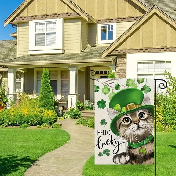 Cheapark St. Patrick's Checkered Linen Double Sided Printed Garden Flag for Outdoor Decoration