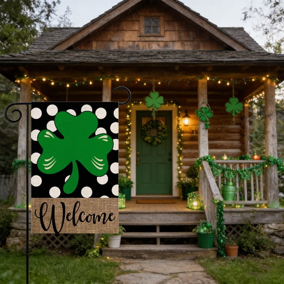 Cheapark St. Patrick's Day Home Garden Flag Shamrocks Decorative Printed for Outdoor Holiday Decoration Green