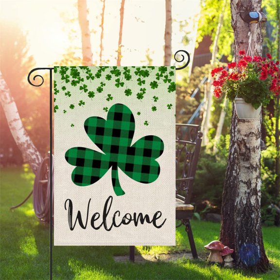 Cheapark St. Patrick's Day Linen Garden Flags Outdoor Patio Decor Holiday Background White