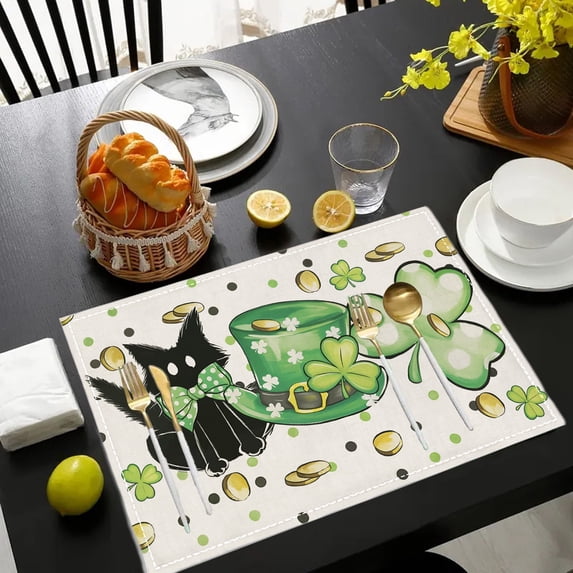 Cheapark St Patrick's Day Placemats Checkered Table Mats Shamrock Print Easy to Clean Waterproof for Dining Table Coffee Bar Decor