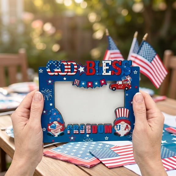 Cheapark Star Flag Wooden Photo Frame For Fourth Of July Patriot Decor Gift