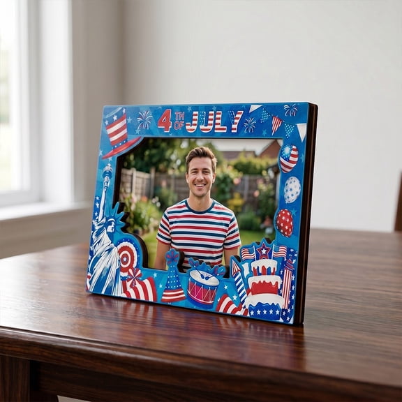 Cheapark Star Flag Wooden Photo Frame For Fourth Of July Patriot Decor Gift