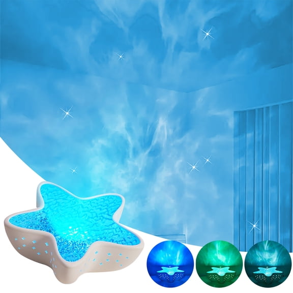 Cheapark Starfish Projector Night Light Ocean Wave LED Lamp for Bedroom Living Room USB Blue Light Ambient Decor