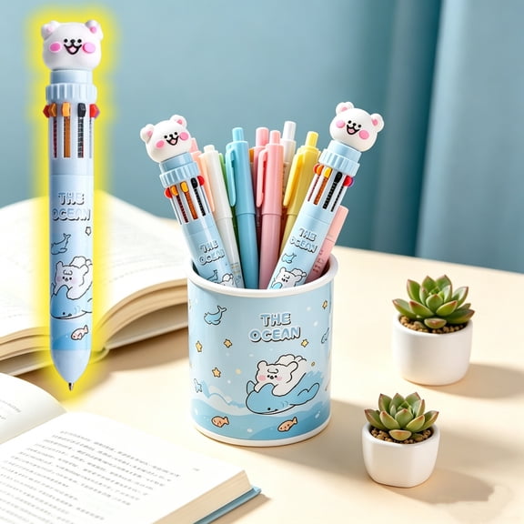 Cheapark Ten Color Press Type Ballpoint Pen Multifunctional Color Writing Tool Gift