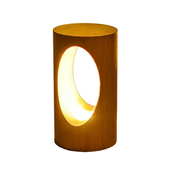 Cheapark Tree Hole Lamp Round Wooden LED Night Light Solid Wood Material USB Powered Soft Warm Light Bedroom Desk Nightstand Creative Gift Decor