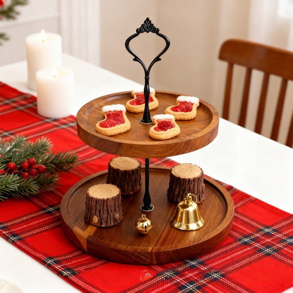 Cheapark Two Tier Wooden Layered Cupcake Stand Dessert Tower, Wood Serving Tray For Tea Party Wedding Christmas, Cookie Candy Buffet Display Stand For Kitchen Decor Gift
