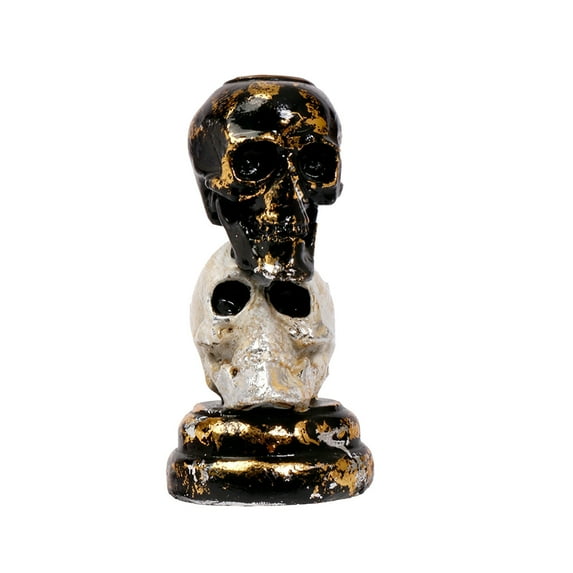 Cheapark Two-Tone Skull Candlestick Holder Halloween Home Holiday Resin Ornament For Table Centerpiece Mantel Spooky Gothic Decor