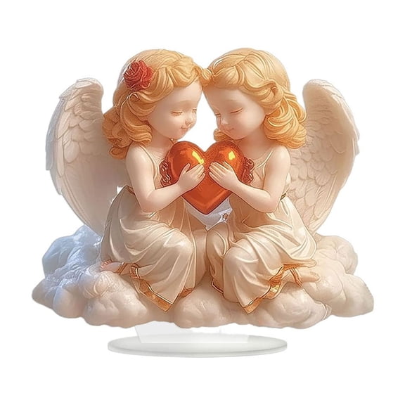 Cheapark Valentine's Day Angel with Red Accents Decoration - Base-Included Design for Home Office Shelves, Gentle Lighting-Compatible Figurine, Romantic Holiday Decor & Memorial Gift