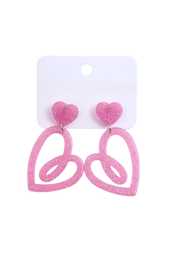 Valentine's Day Hot Pink Heart Earrings - Hollow Minimalist Hypoallergenic Gift Silver Needle Ear Jewelry For Women Ever yday Wear Romantic