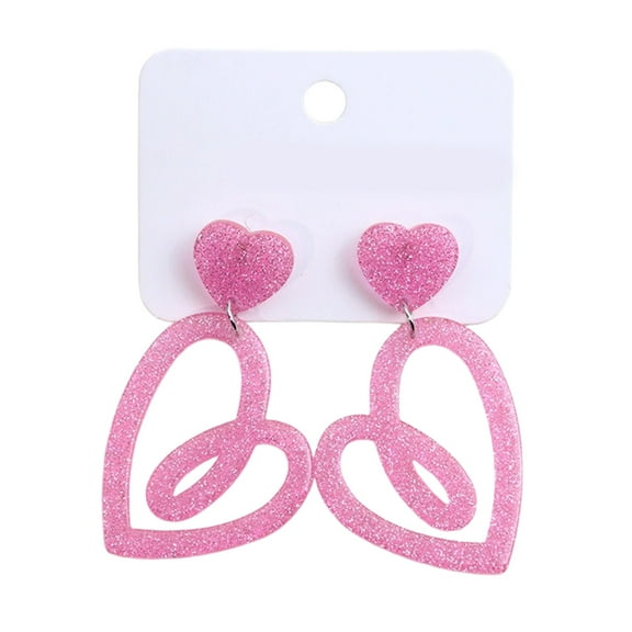 Cheapark Valentine's Day Hot Pink Heart Earrings - Hollow Minimalist Hypoallergenic Gift Silver Needle Ear Jewelry For Women Ever yday Wear Romantic