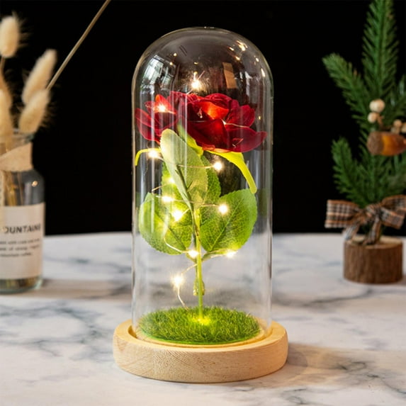 Cheapark Valentine's Day LED Night Light 3 Rose Glass Lampshade Ornament Battery Operated Soft Glow For Home Holiday Decor