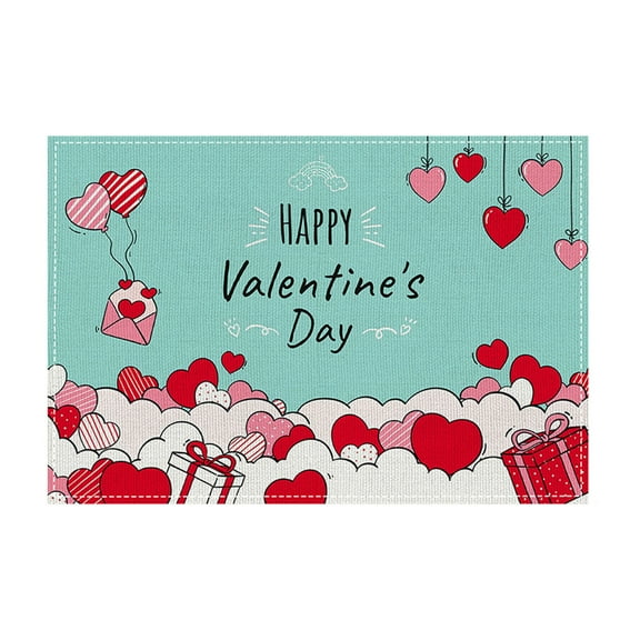 Cheapark Valentine's Day Meal Mat - 18x12in Linen Printed Insulation Mat, Western-Style Design for Restaurant Home, Candlelight Dinner Decoration