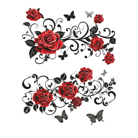 Cheapark Valentine's Day Romantic Red Roses & Butterflies Wall Stickers - Self-Adhesive Reusable Design for Bedroom Bedside Living Room, Easy Home Decor Upgrade for Lovers' Spaces