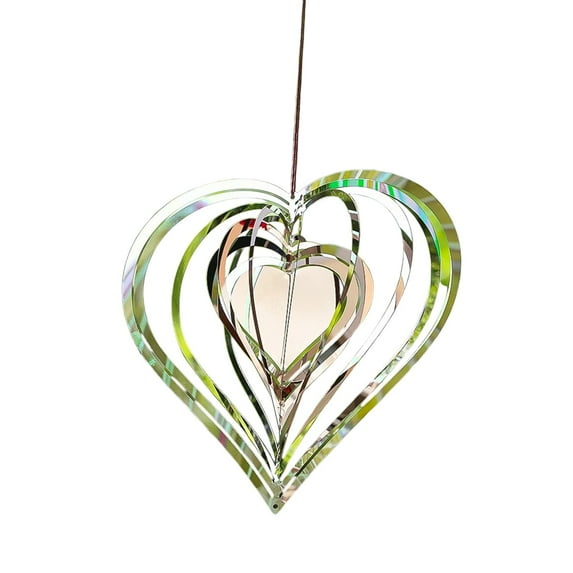 Cheapark Valentine’s Day Stainless Steel Wind Chime Silent Spinning Heart Gift Design Silver Hanging Decor for Indoor Outdoor Gar dens