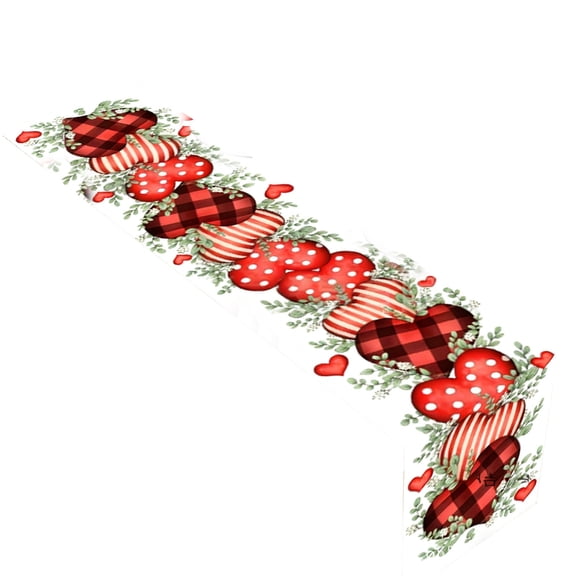 Cheapark Valentines Day Heart Print Table Runner 12x72 Inch Red White Gift Tablecloth for Dining Restaurant Holiday Party Decorat ions