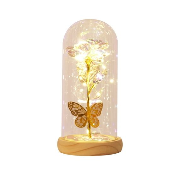Cheapark Valentines Day Rose & Butterfly Night Light Glass Dome with Gift LED Base Preserved Flower Crystal Gift Starry Sky Project ion