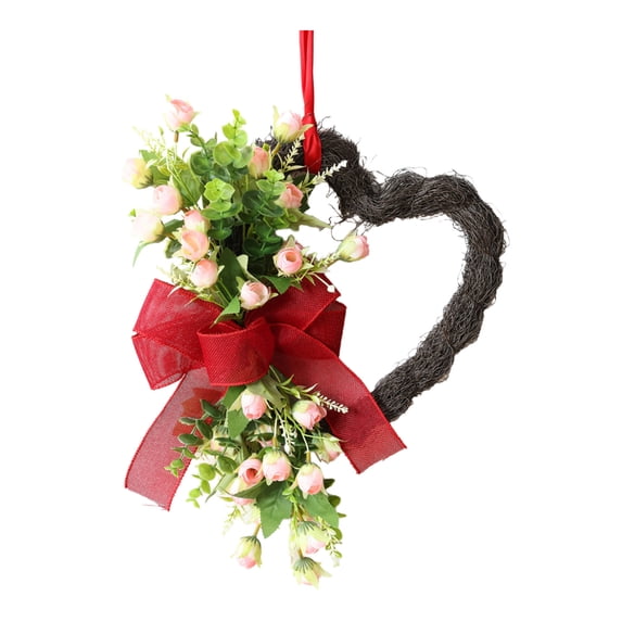 Cheapark Valentines's Day 17.7in Heart Shaped Bow Wreath Decorative Door Hanging