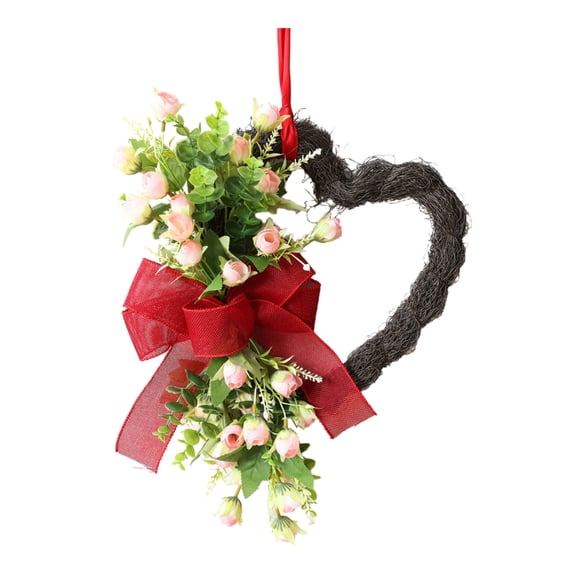 Cheapark Valentines's Day 17.7in Heart Shaped Bow Wreath Decorative Door Hanging