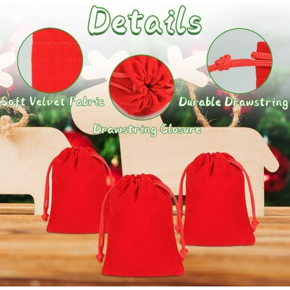 Cheapark Velvet Drawstring Christmas Bags - Soft Cloth Pouches for Gifts & Jewelry, Festive Design, Versatile Storage for Holiday Presents & Wedding Favors