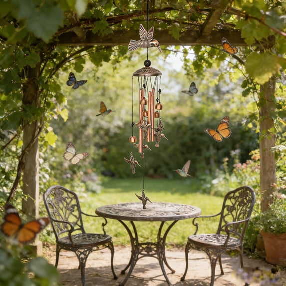 Cheapark Vintage Metal Wind Chime Hummingbird Plated Hanging Ornament Premium Garden Decor For Patio Yard Year Round Use