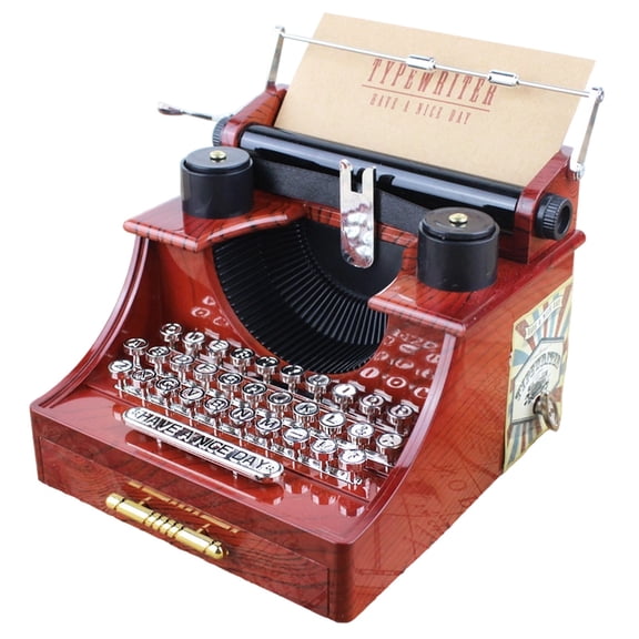 Cheapark Vintage Typewriter Music Box Spring Wind-Up Imaginative Decor Ornament for Home Office Couples Birthday Anniversary Gift