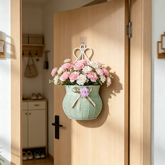 Cheapark Wall Hanging Planter Rattan Style Flower Basket no drill plastic container for fresh dried flower balcony window home wall floral decorative pot Gift