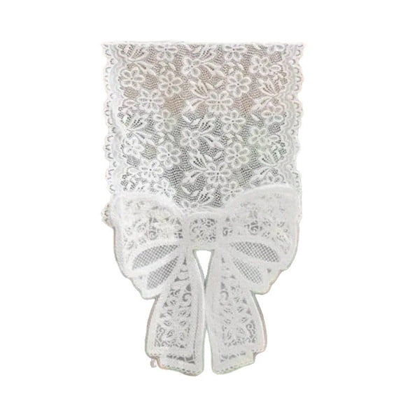 Cheapark White Lace Bow Table Flag Long Tablecloth Decorative Cover Towel For Coffee Table TV Cabinet And Home Furniture Decor