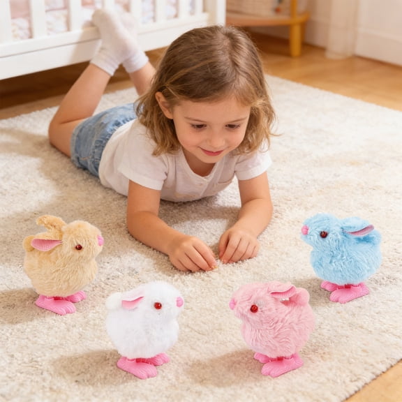 Cheapark Wind Up Bunny Toys Plush Animal Figurines Random Color For Tabletop Shelf Home Indoor Holiday Seasonal Decor