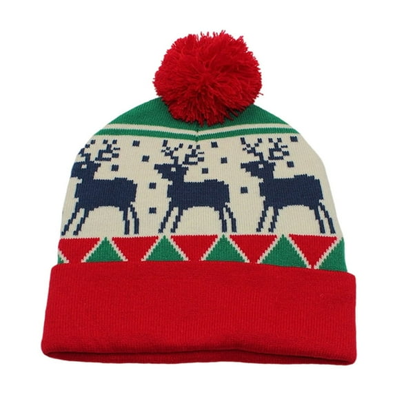Cheapark Winter LED Knitted Santa Hat - Hairball Pattern with Ear Protection, Warm Woolen Hat for Home Christmas Decor & Festive Outfits