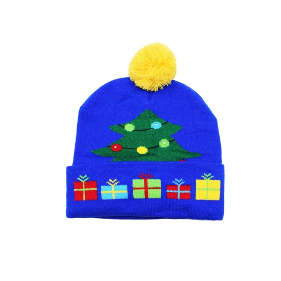 Cheapark Winter LED Knitted Santa Hat - Hairball Pattern with Ear Protection, Warm Woolen Hat for Home Christmas Decor & Festive Outfits