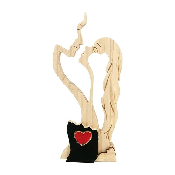 Cheapark Wooden Abstract Couple Sculpture - Eternal Figurine Decor, Exquisite Home Accent for Couples, Adds Artistic Charm to Living Room/Office Spaces