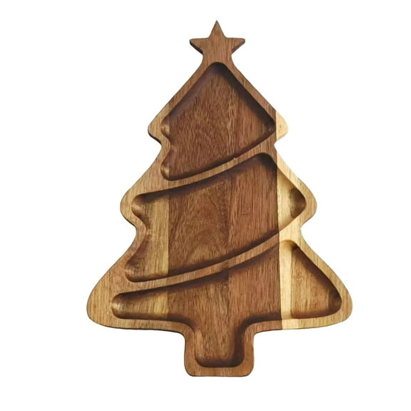 Cheapark Wooden Christmas Tree Designed Tray - Decorative for Desserts or Snacks, Festive Party Tabletop Decor with Holiday Charm