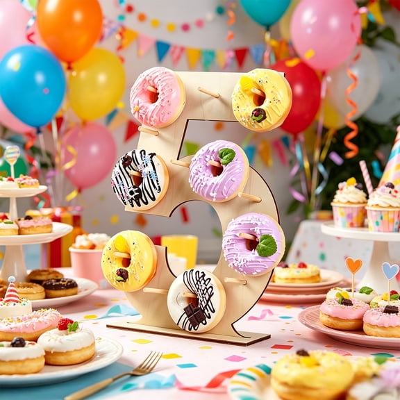 Cheapark Wooden Donut Display Stand Dessert Holder Multi Tier Pastry Rack Lightweight Stable Tray for Birthday Party Bakery Cafe Sweet Treat Exhibition Holiday Dessert Layout Gift