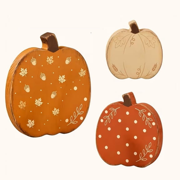Cheapark Wooden Pumpkin Decor Tabletop Ornament Set of 3 Indoor Mantel Centerpiece Accent for Autumn Harvest Halloween Household Table Display Rustic Fall Scene Styling Home Fireplace Shelf Decor