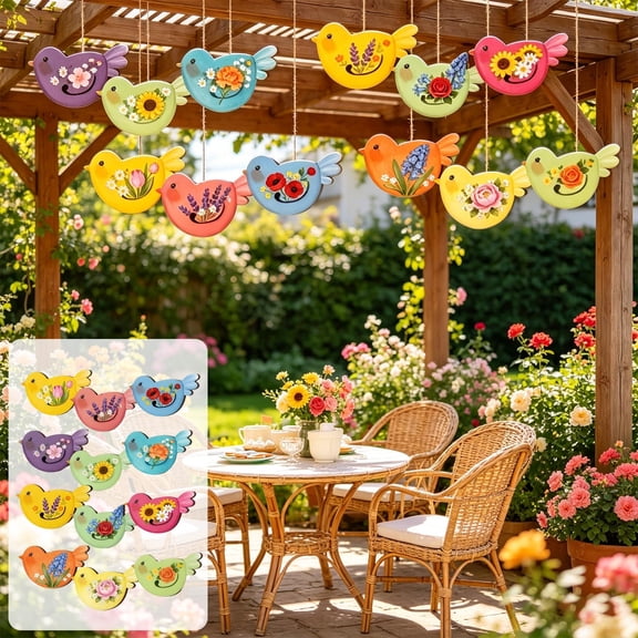 Cheapark Wooden Wall Hanging Ornament Tropical Bird Pendant 12 Piece Rustic Craft for Indoor Courtyard Summer Party Layout Decor