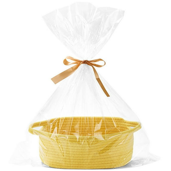 Cheapark Woven Basket Storage Bin With Handle And Ribbon Gift Basket Shelf Organizer For Home Decor