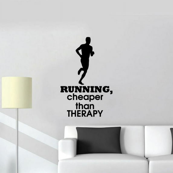 Cheaper Than Therapy Quote Wall Sticker Room Vinyl Wall Art Decals Sport Activities/ Running Fitness Inspiration Training Home Gym Vinyl Stickers Motivational Wall Art Decoration Size (30x22 inch)