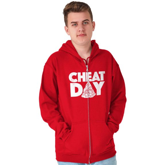 Cheat Day Pizza Fitness Food Craving Zip Up Hoodie Men's Women's Brisco Brands L